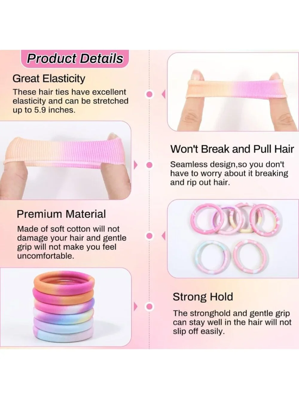 54Pcs Soft Hair Ties for Girls & Women - No Damage Elastic Bands for All Hair